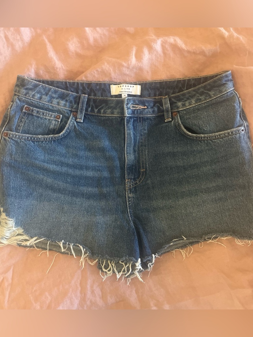 Topshop Dark Blue Denim Frayed Hem Shorts